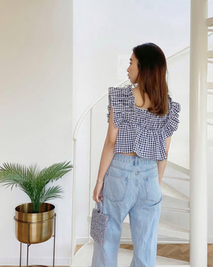 ギンガムフリルブラウス
