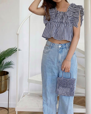 ギンガムフリルブラウス