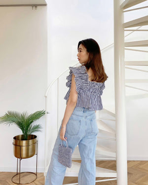 ギンガムフリルブラウス