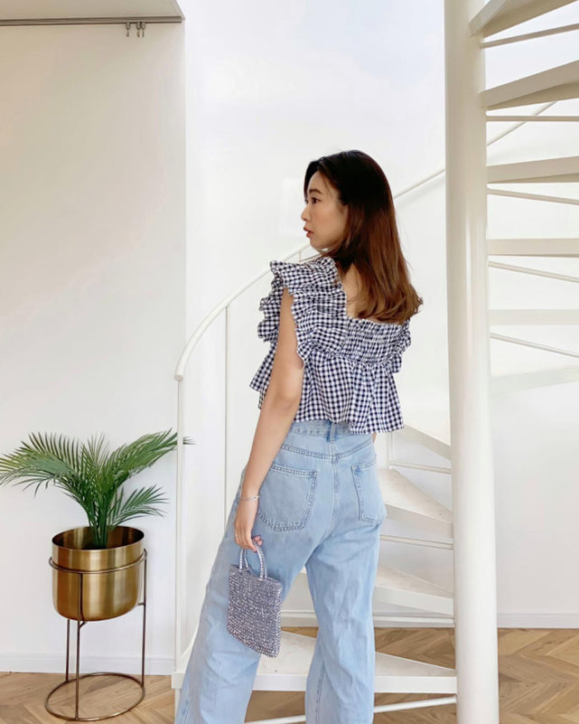 ギンガムフリルブラウス