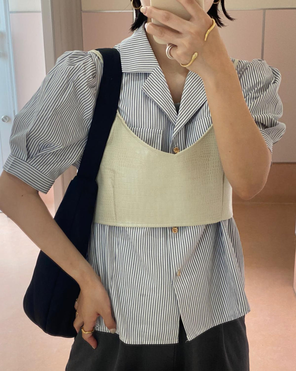 パフスリーブストライプシャツ