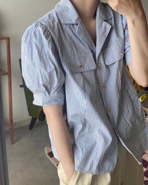 パフスリーブストライプシャツ