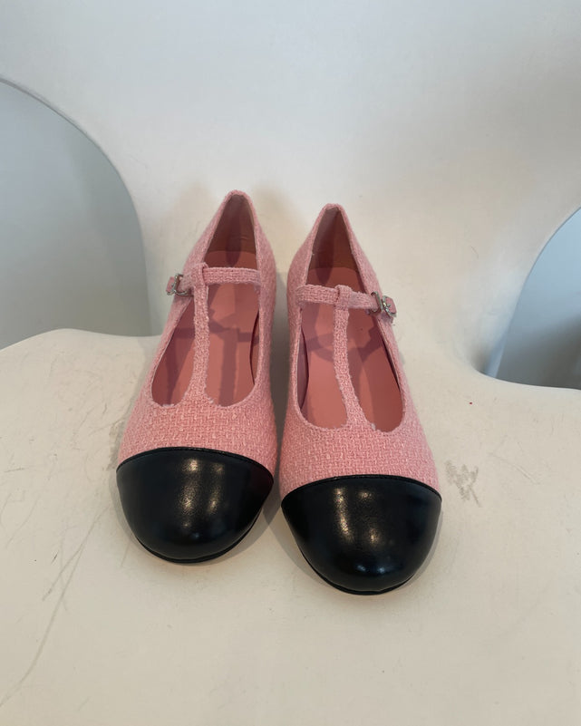 ツイードストラップパンプス