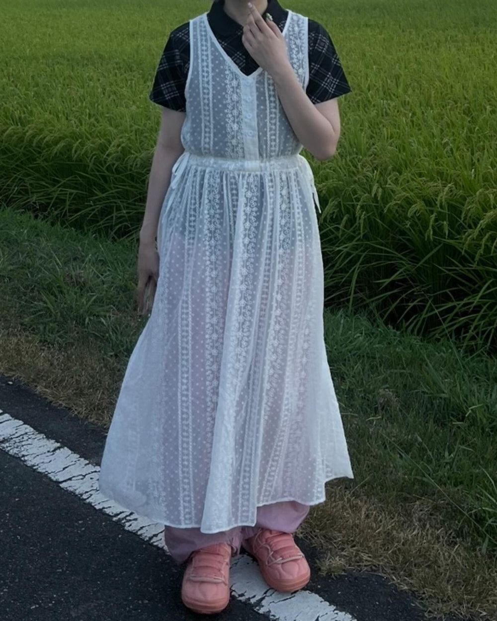 ウエストリボンレースワンピース