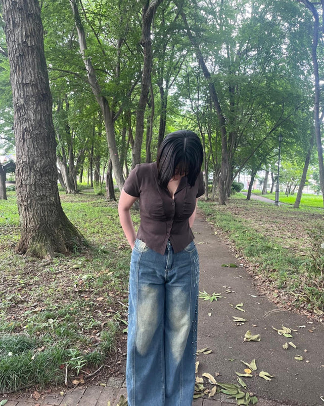 オープンカラーハーフスリーブカーディガン