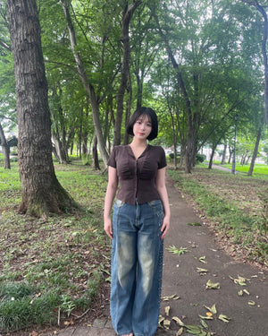 オープンカラーハーフスリーブカーディガン