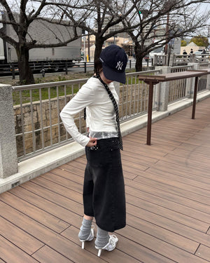ワイドハーフデニムパンツ