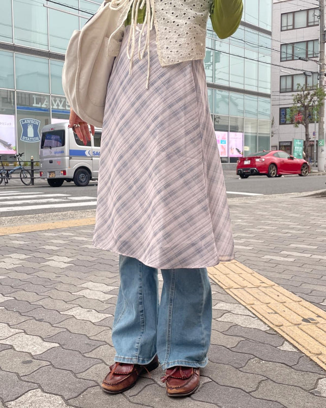 リボンチェックミドルスカート