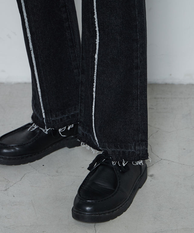 フリンジフレアデニムパンツ