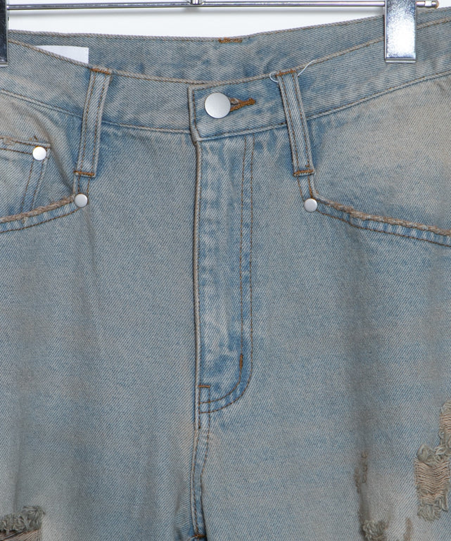 ダメージデニムワイドパンツ