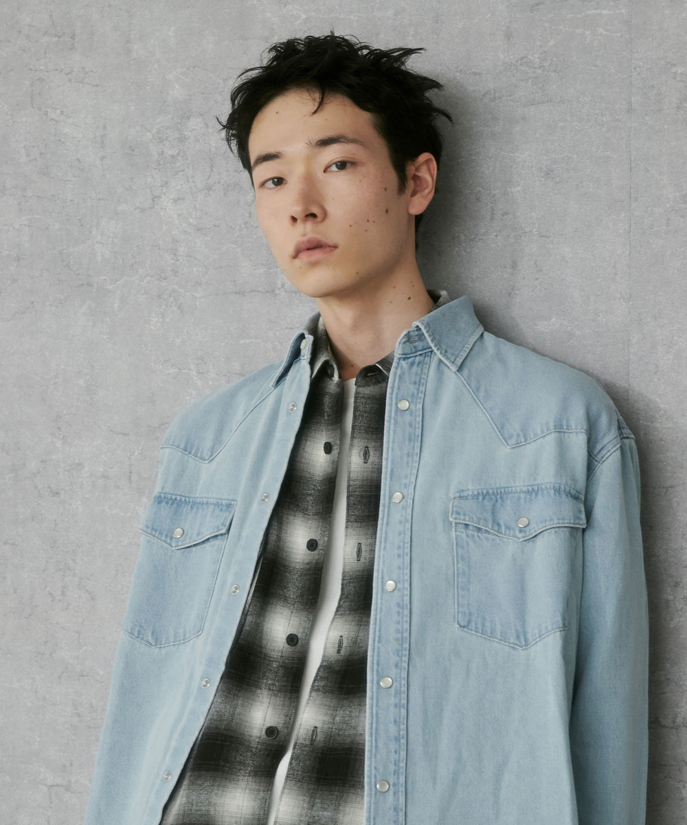 デニム淡加工　モデル:183cm L着用