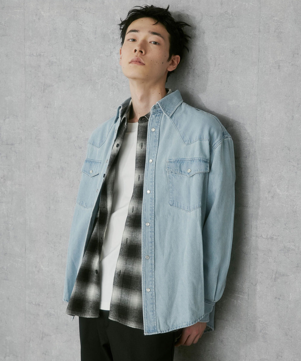 デニム淡加工　モデル:183cm L着用