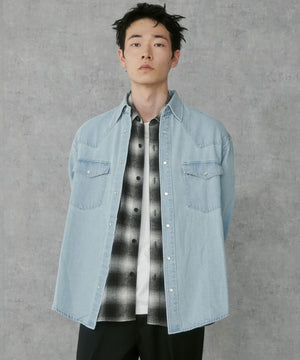 デニム淡加工　モデル:183cm L着用