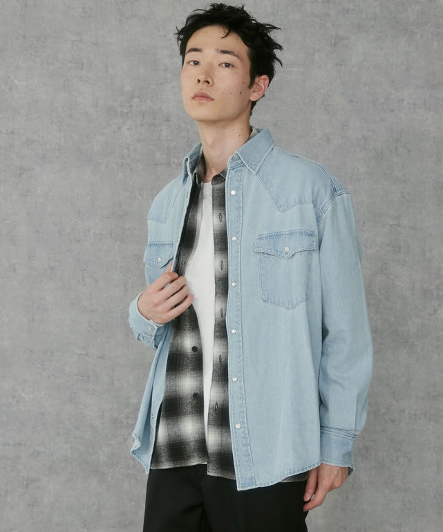 デニム淡加工　モデル:183cm L着用