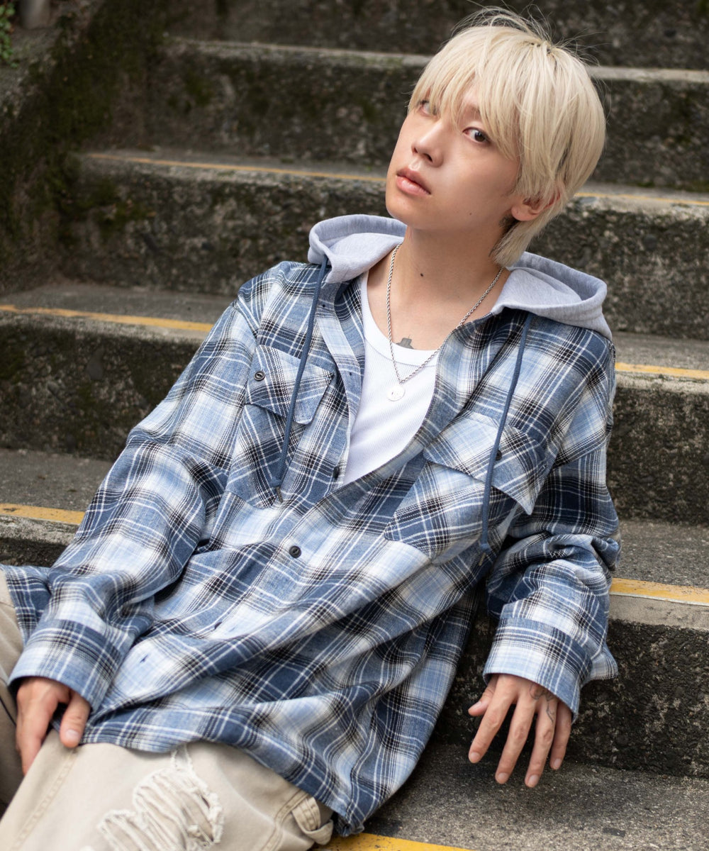 ブルーチェック1 モデル：175cm L着用