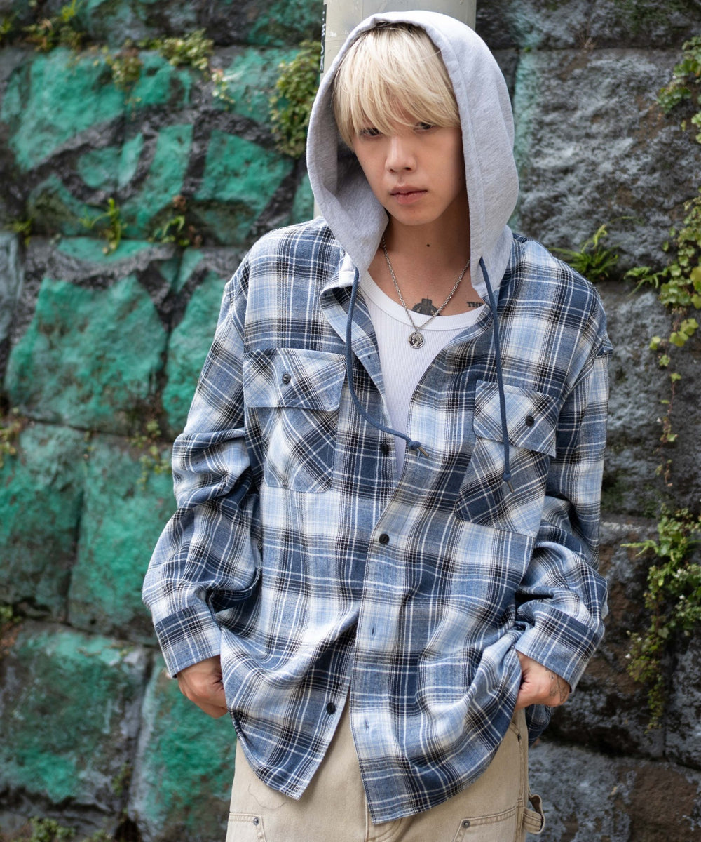 ブルーチェック1 モデル：175cm L着用