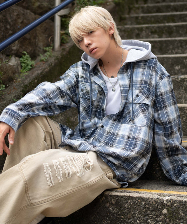 ブルーチェック1 モデル：175cm L着用