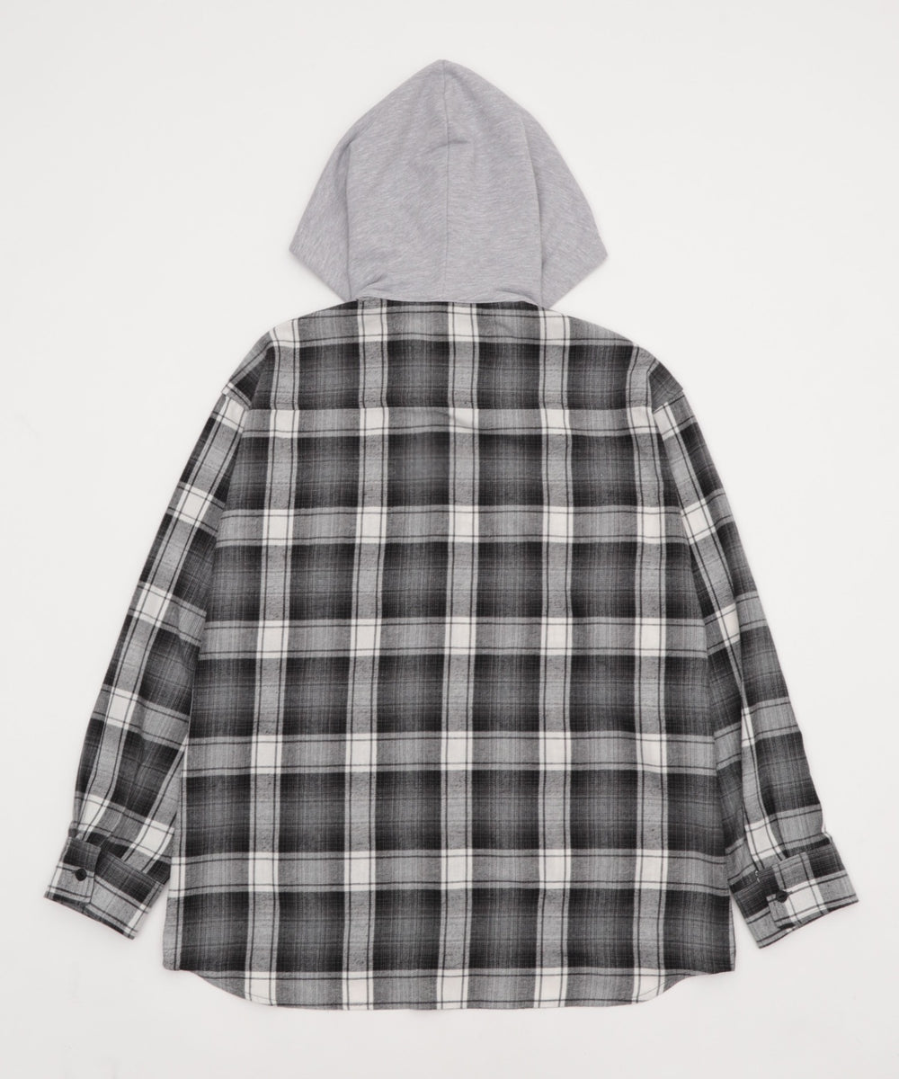 オンブレチェックフードネルシャツ（LS）
