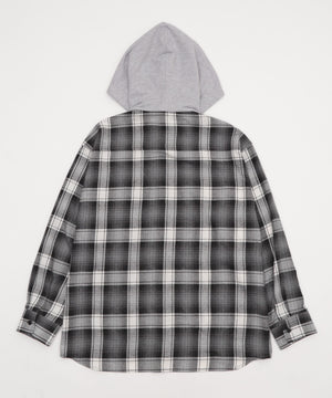 オンブレチェックフードネルシャツ（LS）
