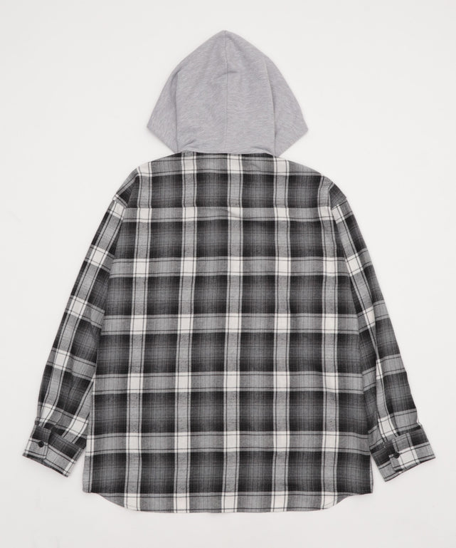 オンブレチェックフードネルシャツ（LS）