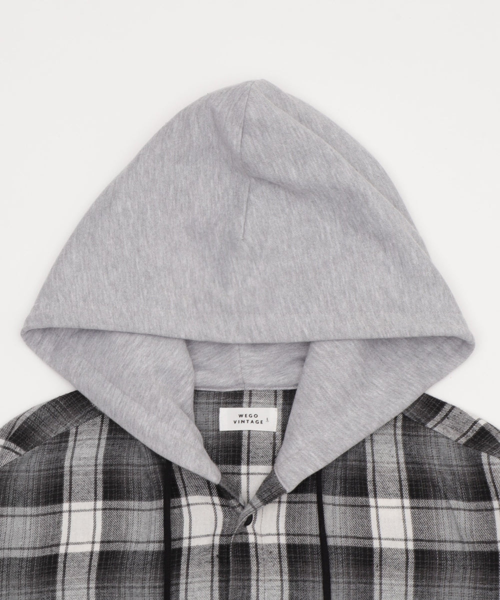 オンブレチェックフードネルシャツ（LS）