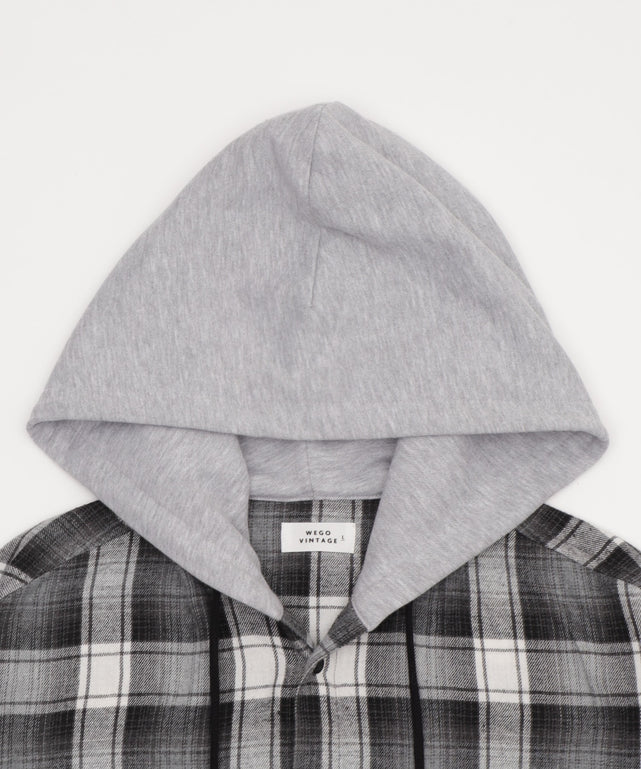 オンブレチェックフードネルシャツ（LS）