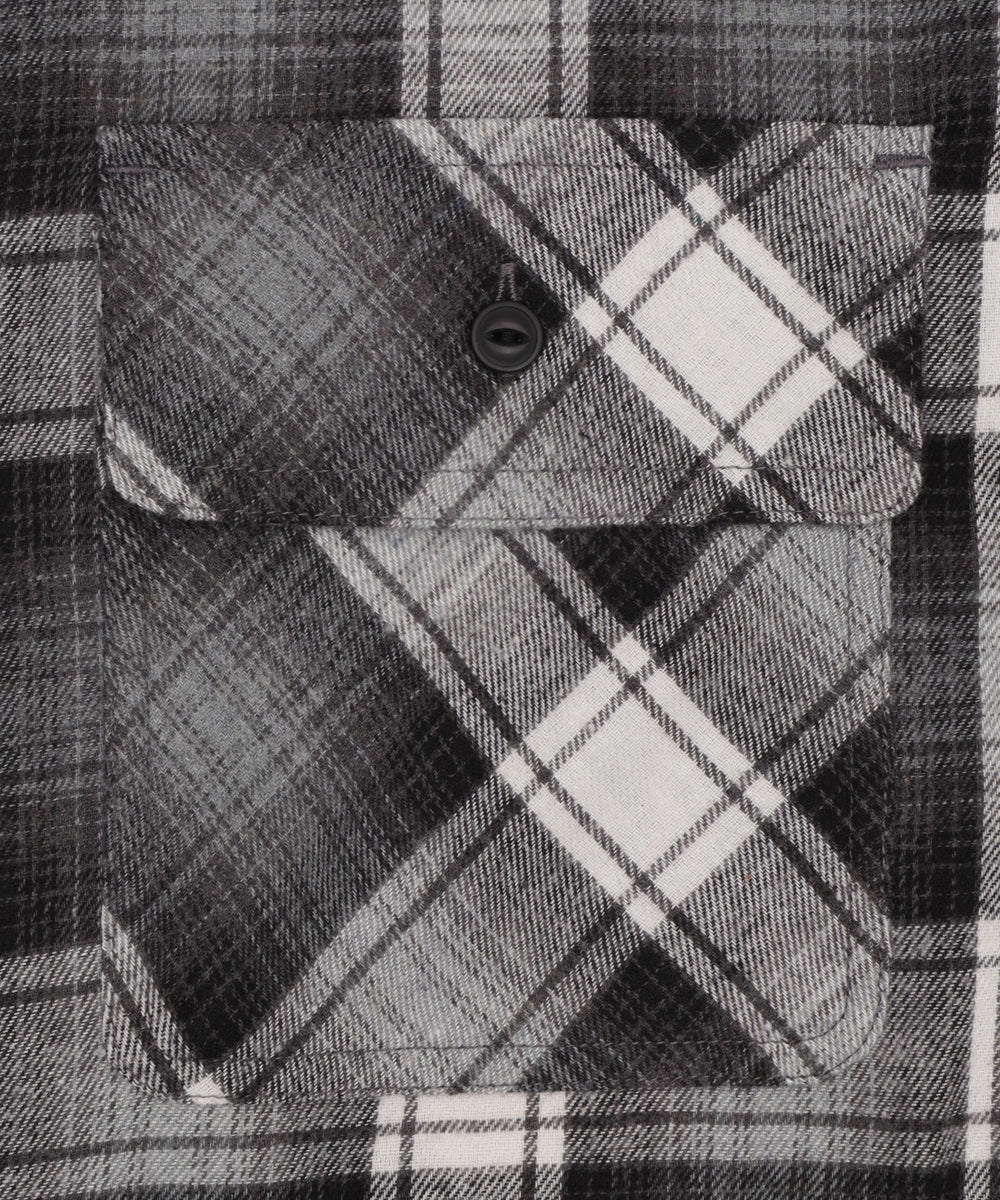 オンブレチェックフードネルシャツ（LS）