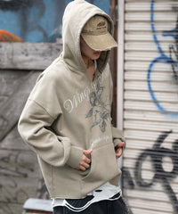 ヴィンテージグラフィックキーネックプルパーカー