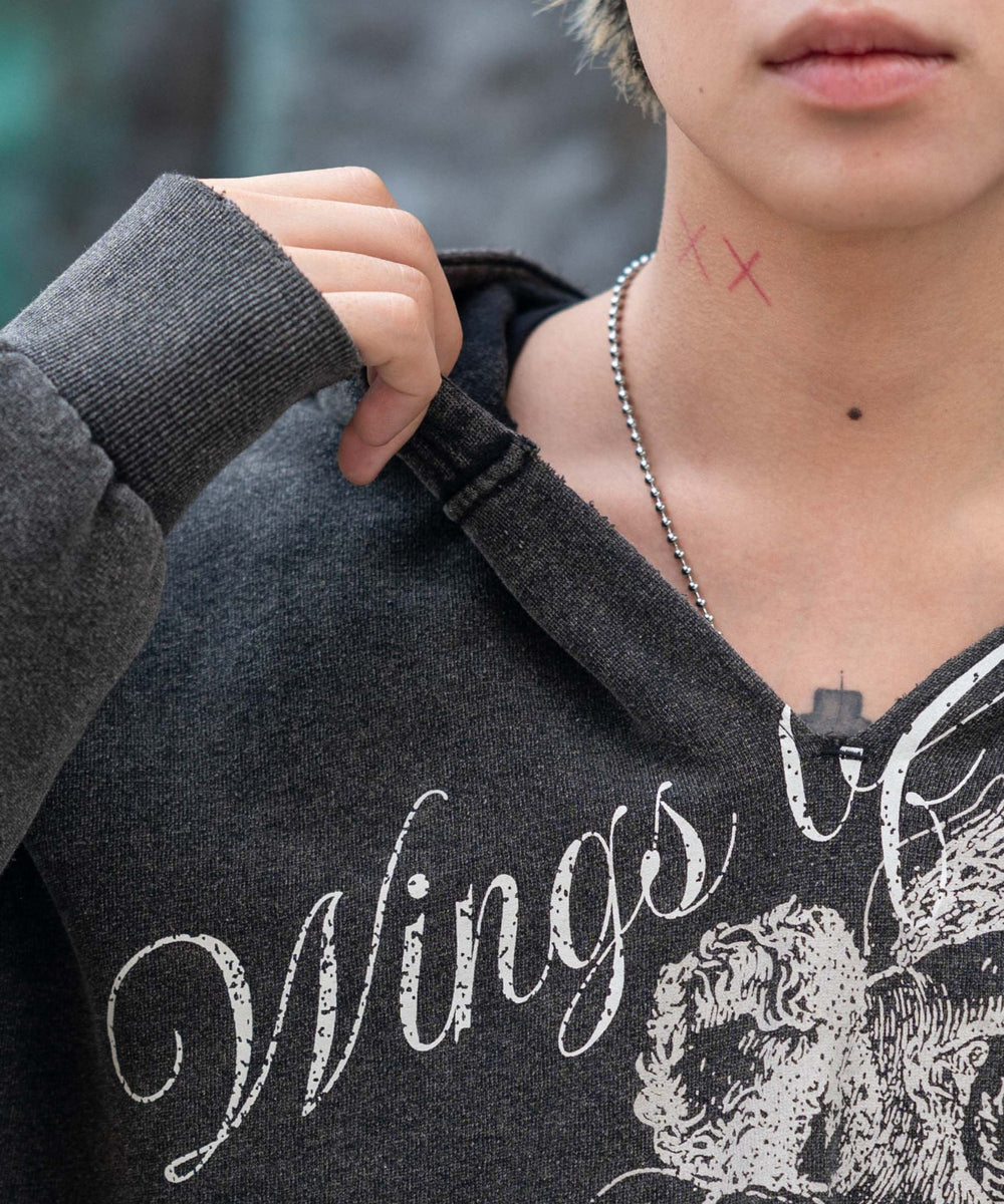 ヴィンテージグラフィックキーネックプルパーカー