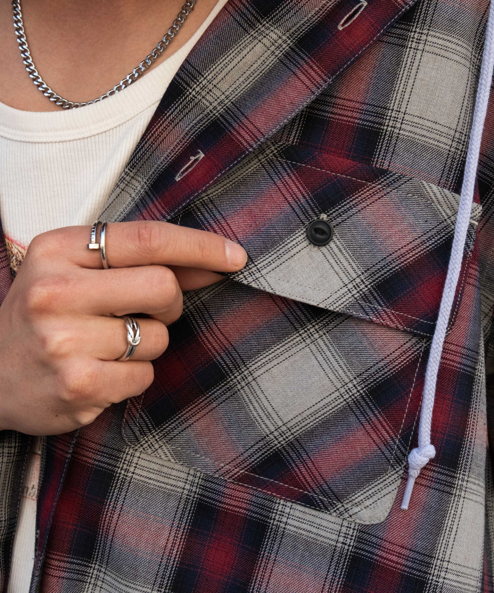 オンブレチェックフードシャツ（SS）