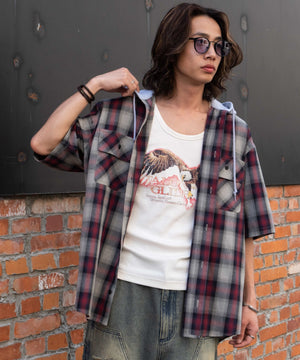 レッドチェック1 モデル：175cm L着用