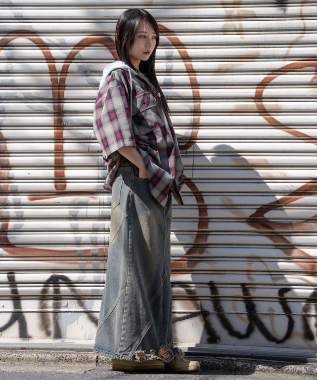 レッドチェック1　モデル:159cm M着用