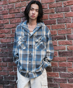 ブルーチェック1　モデル:175cm L着用