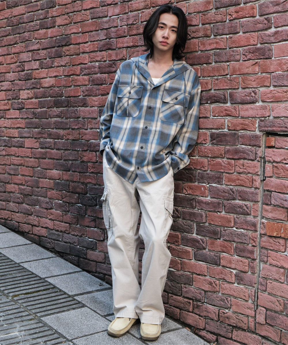 ブルーチェック1　モデル:175cm L着用