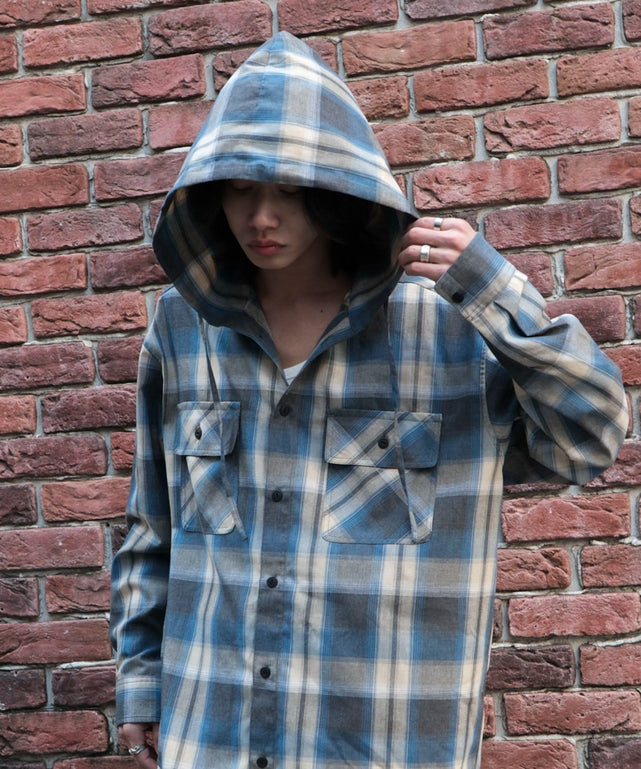 ブルーチェック1　モデル:175cm L着用