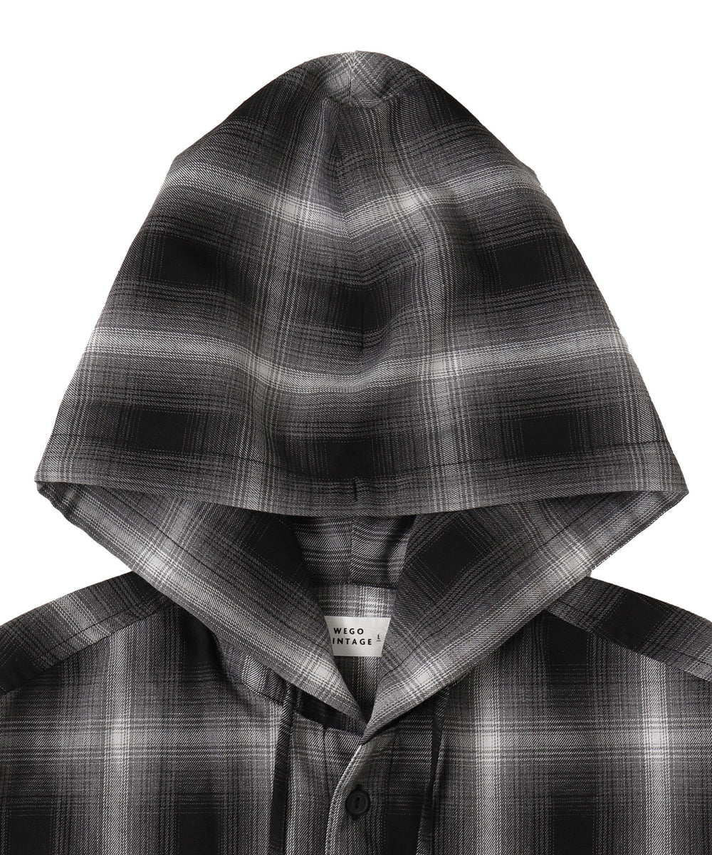 オンブレチェックフードシャツ（LS）