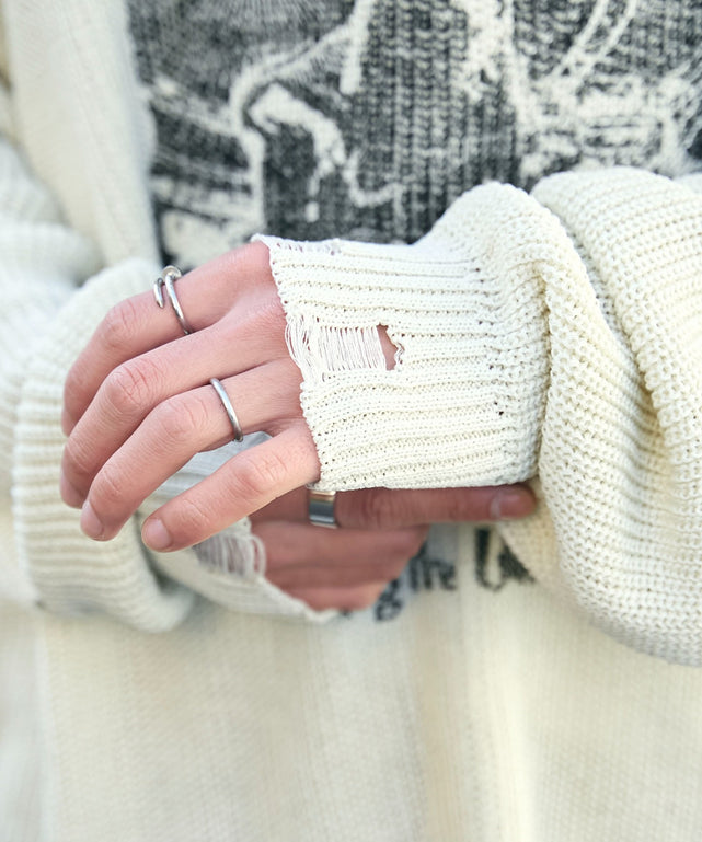 グラフィックダメージニットプルオーバー