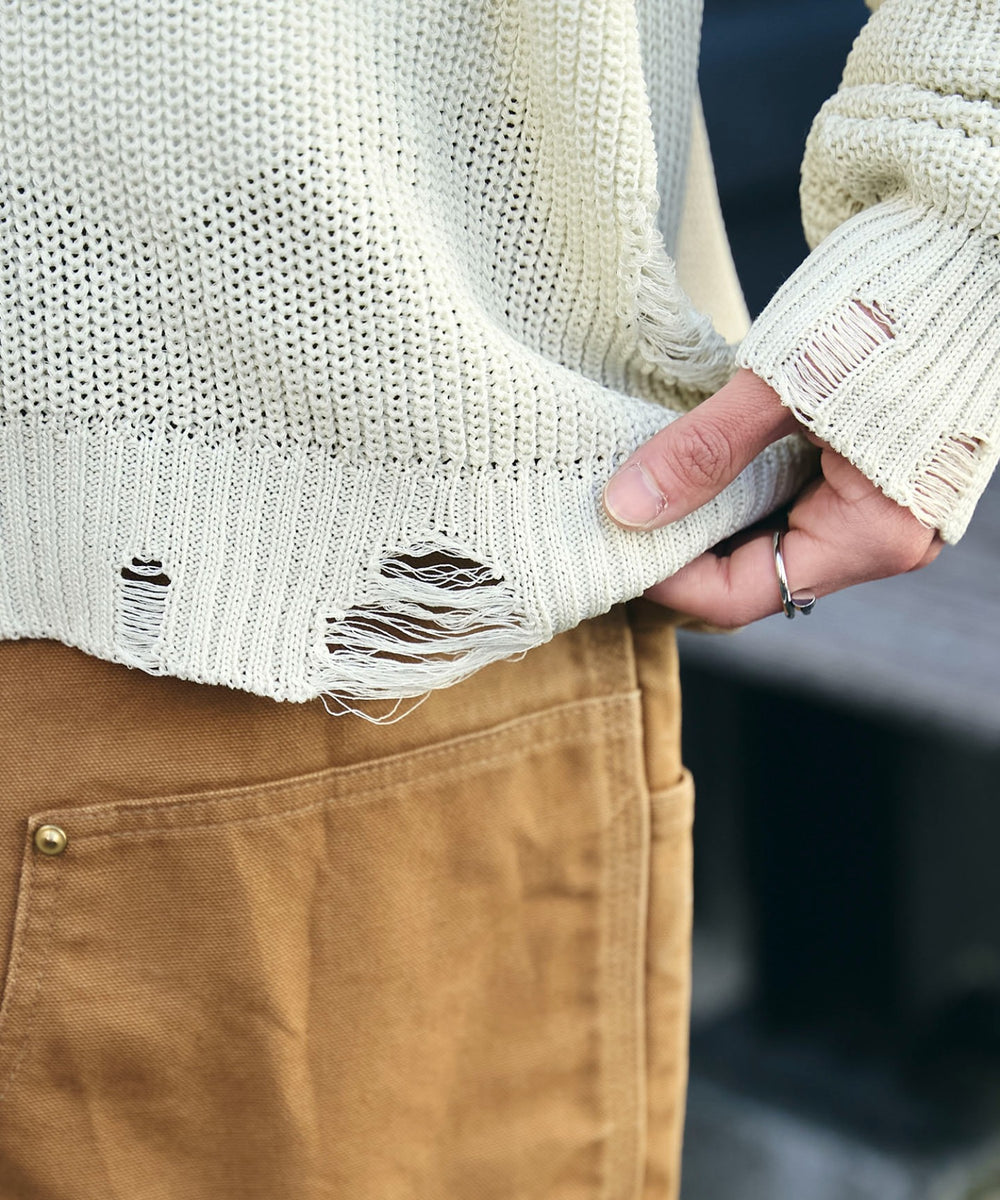 グラフィックダメージニットプルオーバー