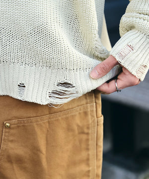 グラフィックダメージニットプルオーバー