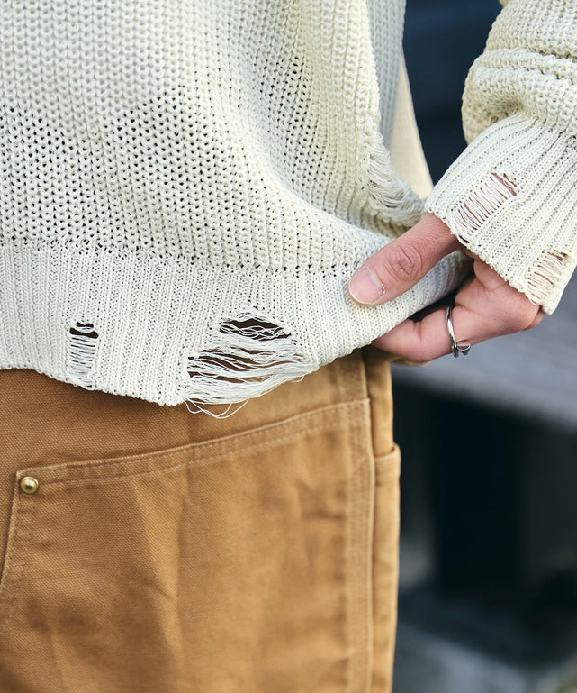 グラフィックダメージニットプルオーバー