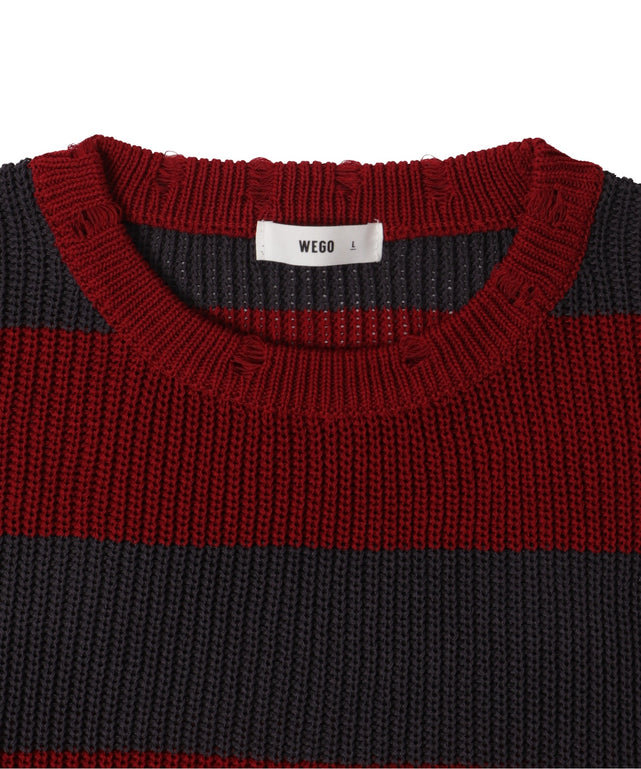 ボーダーダメージニットプルオーバー