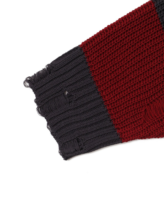 ボーダーダメージニットプルオーバー