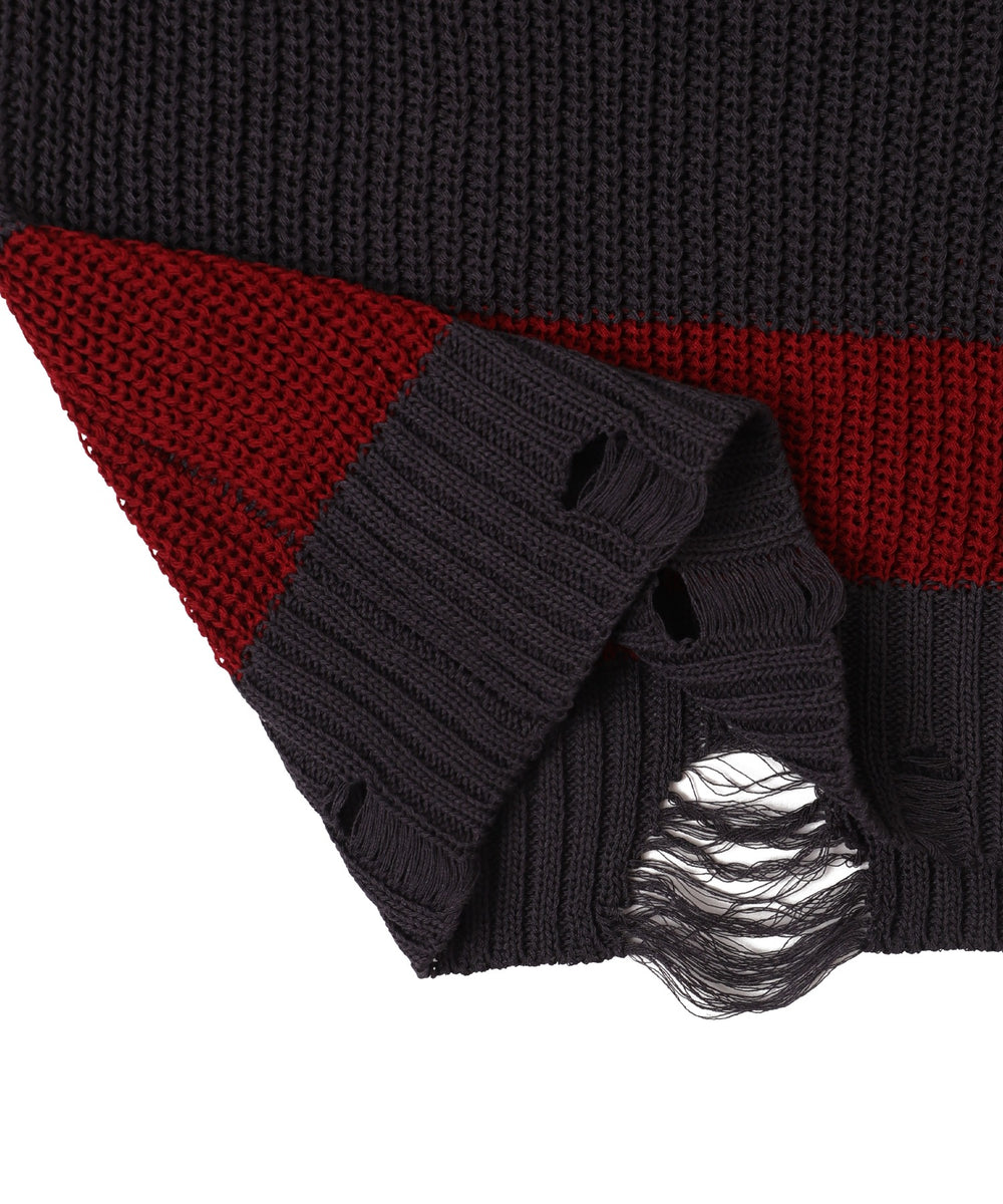 ボーダーダメージニットプルオーバー