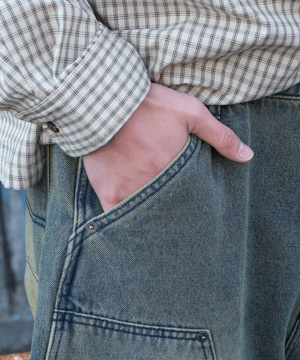 ダブルニーダメージデニムパンツ