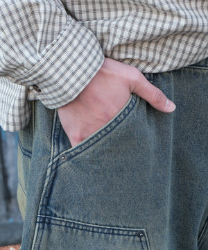 ダブルニーダメージデニムパンツ