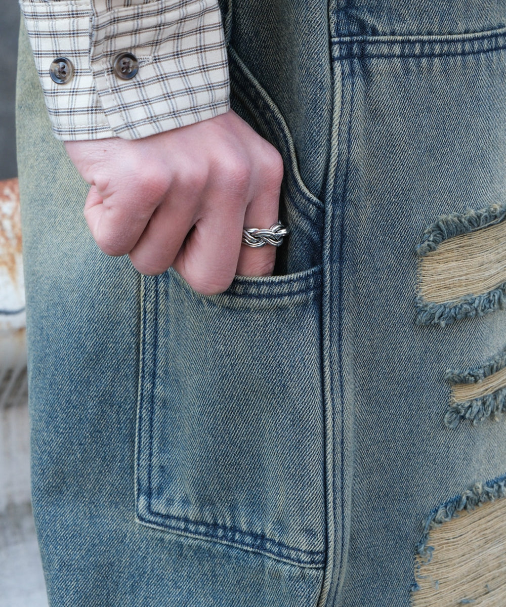 ダブルニーダメージデニムパンツ