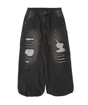 ダブルニーダメージデニムパンツ