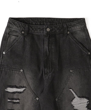 ダブルニーダメージデニムパンツ