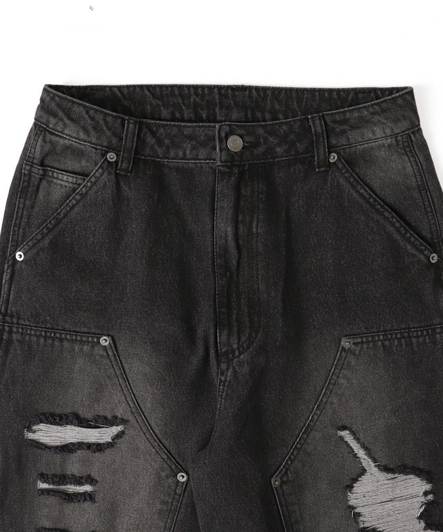 ダブルニーダメージデニムパンツ