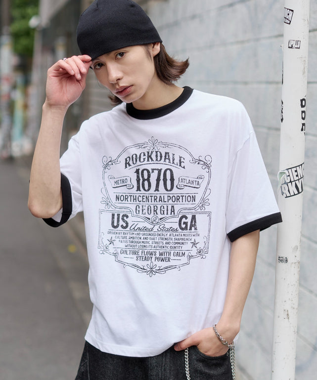グラフィックネップT（SS）/ホワイト モデル：182cm L着用